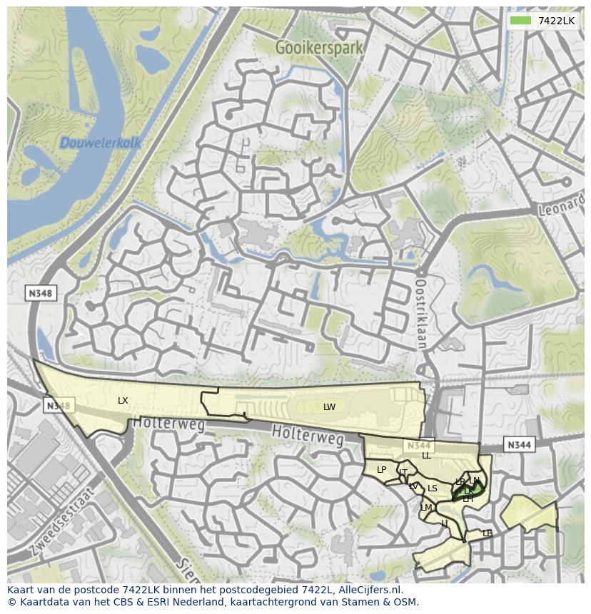Afbeelding van het postcodegebied 7422 LK op de kaart.