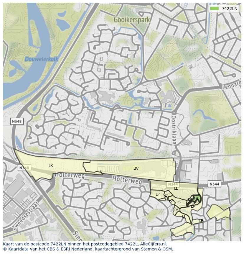 Afbeelding van het postcodegebied 7422 LN op de kaart.