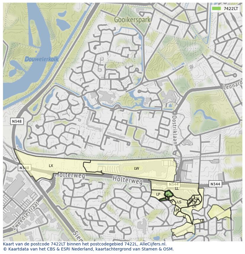 Afbeelding van het postcodegebied 7422 LT op de kaart.