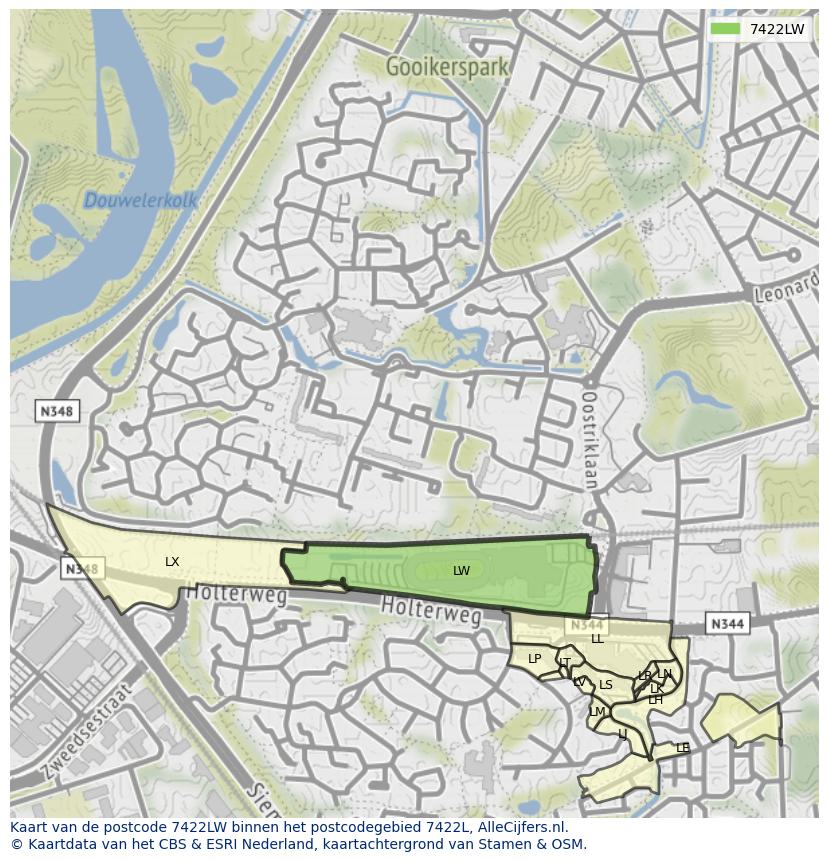 Afbeelding van het postcodegebied 7422 LW op de kaart.