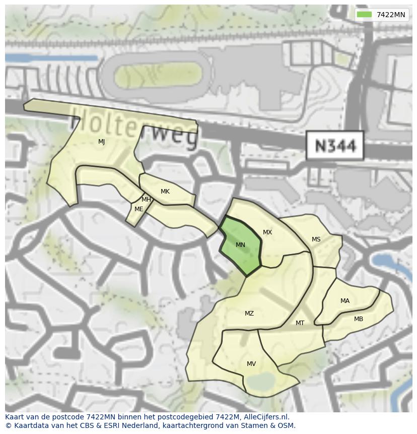 Afbeelding van het postcodegebied 7422 MN op de kaart.