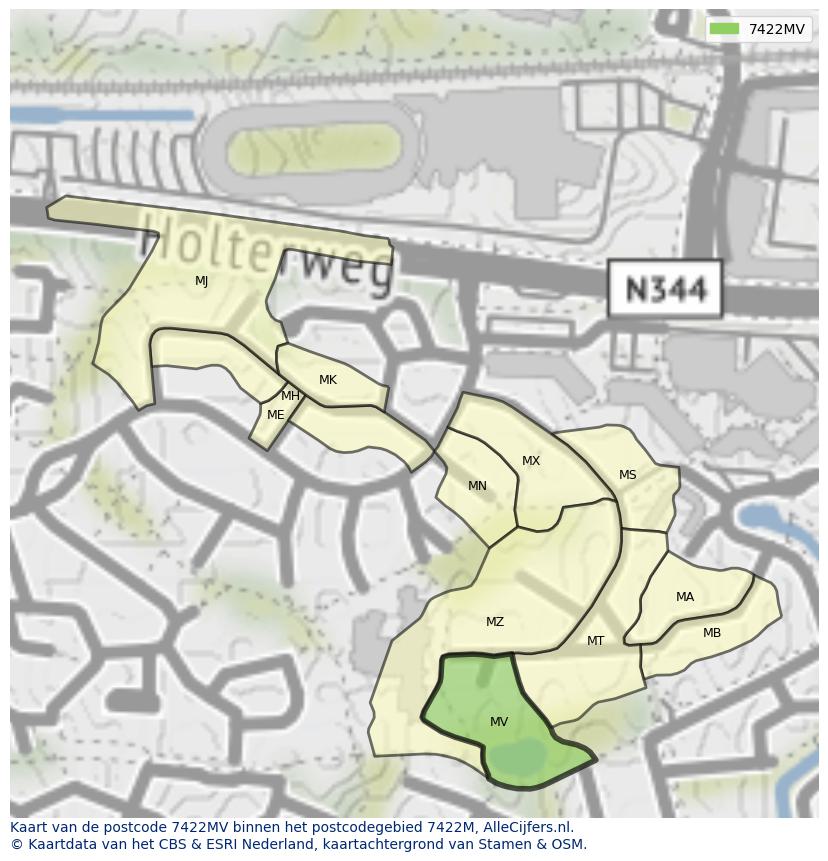 Afbeelding van het postcodegebied 7422 MV op de kaart.