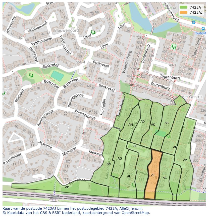 Afbeelding van het postcodegebied 7423 AJ op de kaart.