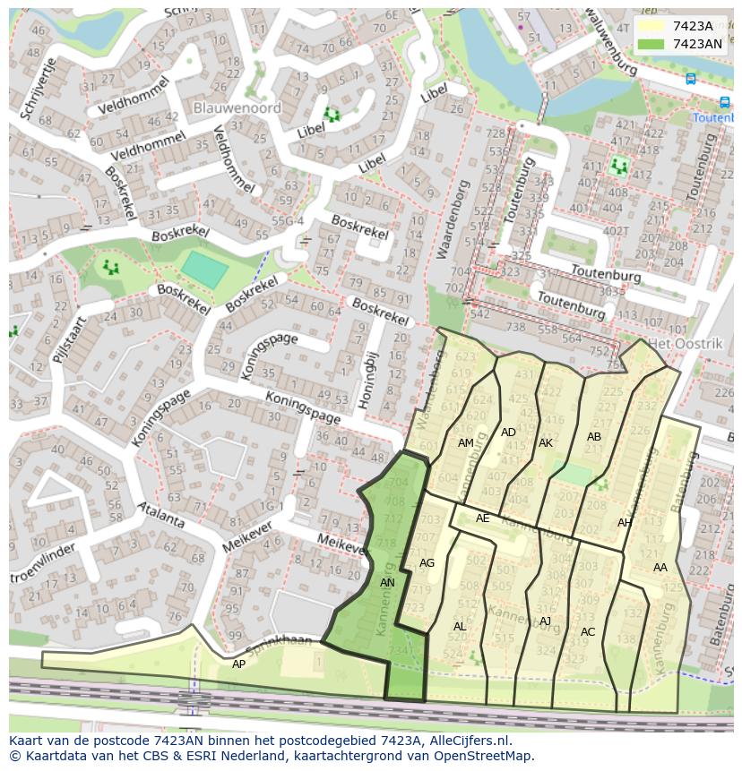Afbeelding van het postcodegebied 7423 AN op de kaart.