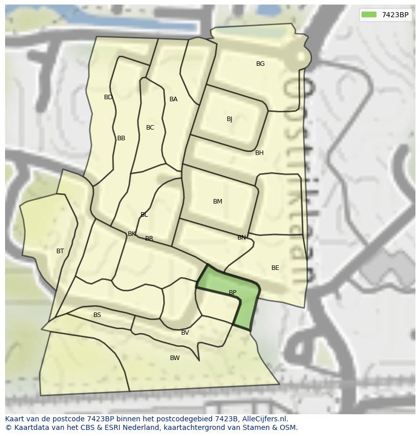 Afbeelding van het postcodegebied 7423 BP op de kaart.