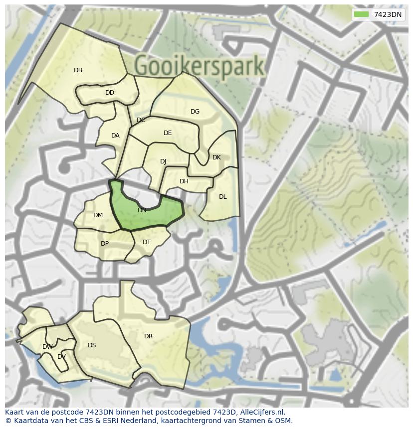 Afbeelding van het postcodegebied 7423 DN op de kaart.