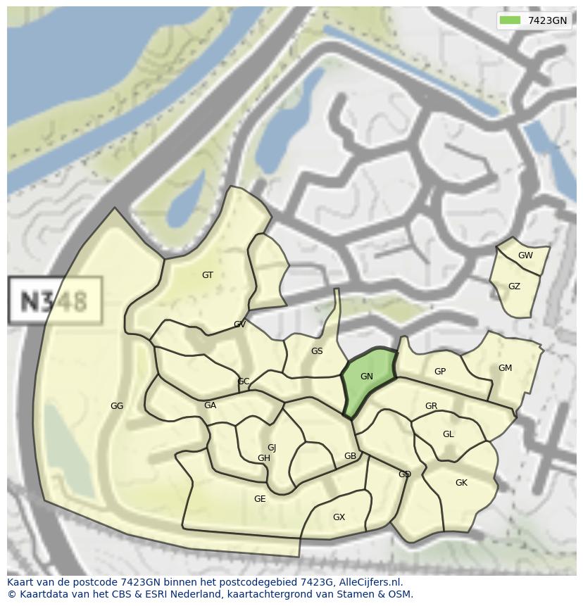 Afbeelding van het postcodegebied 7423 GN op de kaart.