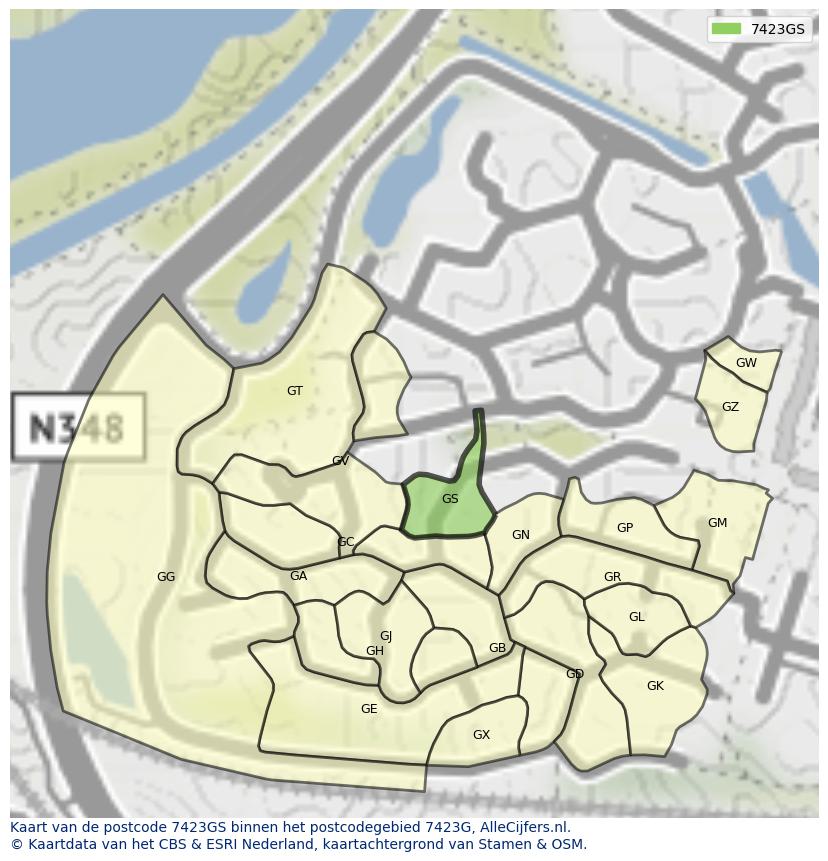 Afbeelding van het postcodegebied 7423 GS op de kaart.
