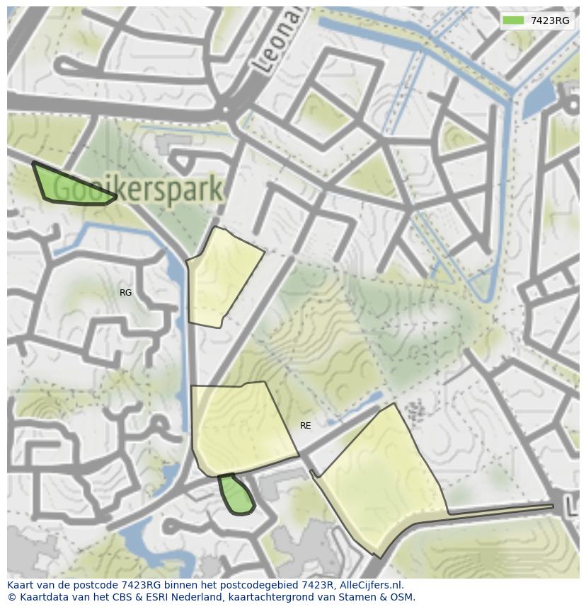 Afbeelding van het postcodegebied 7423 RG op de kaart.