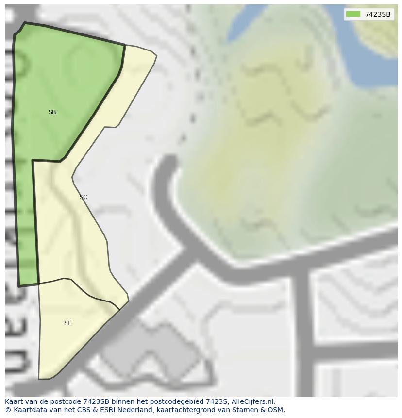 Afbeelding van het postcodegebied 7423 SB op de kaart.