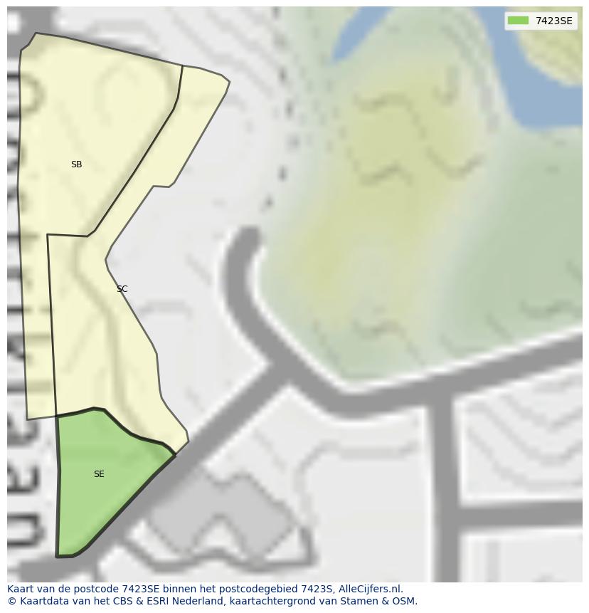 Afbeelding van het postcodegebied 7423 SE op de kaart.