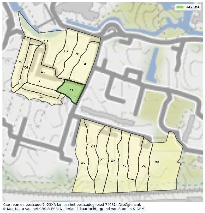 Afbeelding van het postcodegebied 7423 XA op de kaart.