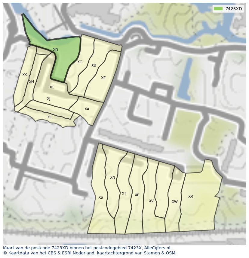 Afbeelding van het postcodegebied 7423 XD op de kaart.