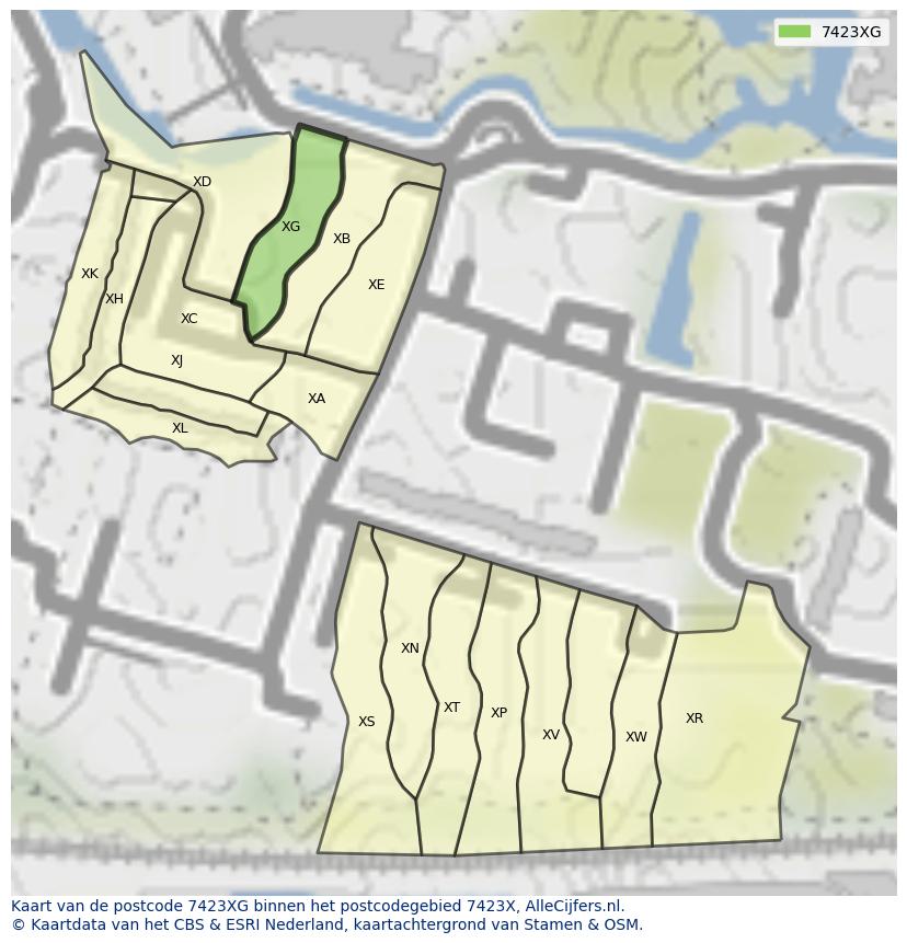 Afbeelding van het postcodegebied 7423 XG op de kaart.