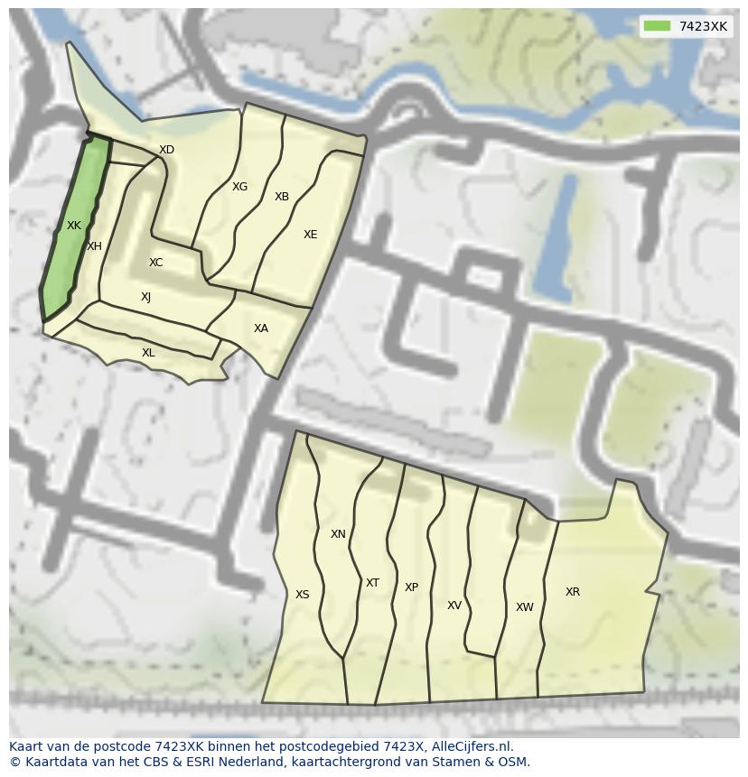 Afbeelding van het postcodegebied 7423 XK op de kaart.