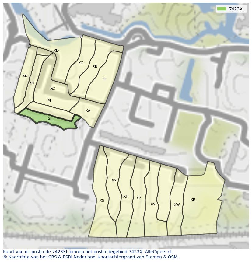 Afbeelding van het postcodegebied 7423 XL op de kaart.