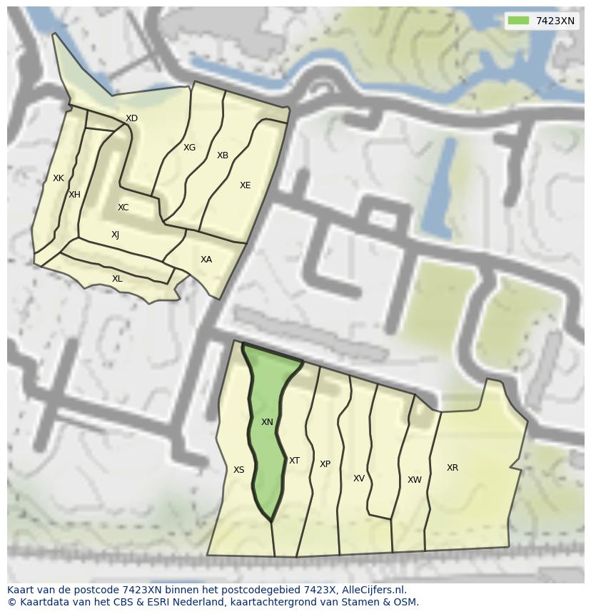 Afbeelding van het postcodegebied 7423 XN op de kaart.