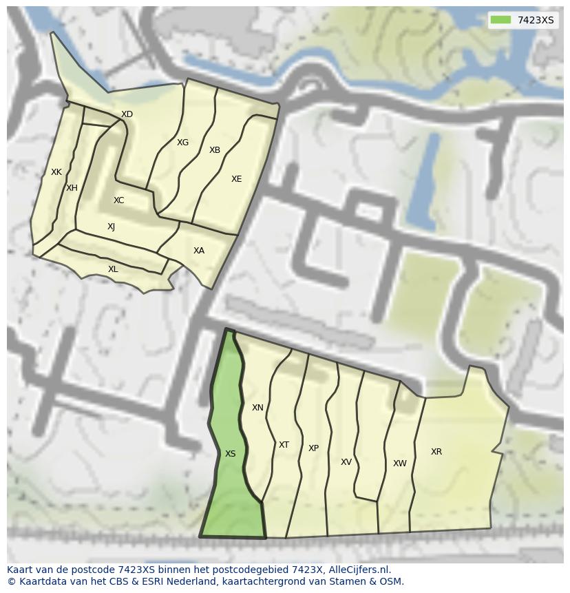 Afbeelding van het postcodegebied 7423 XS op de kaart.