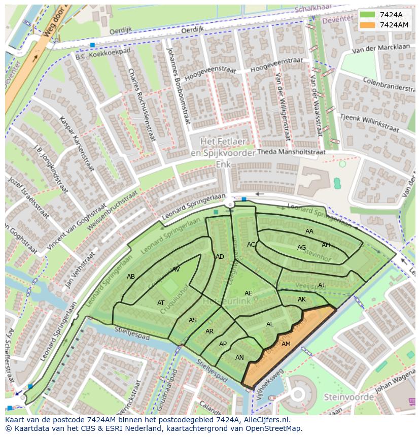 Afbeelding van het postcodegebied 7424 AM op de kaart.