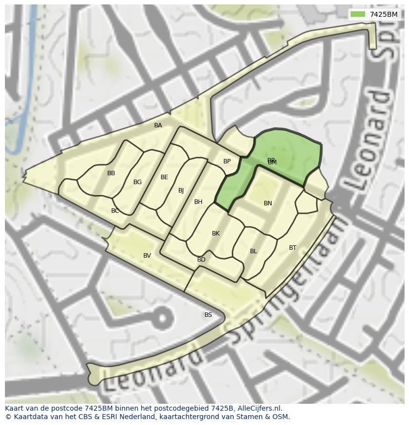 Afbeelding van het postcodegebied 7425 BM op de kaart.