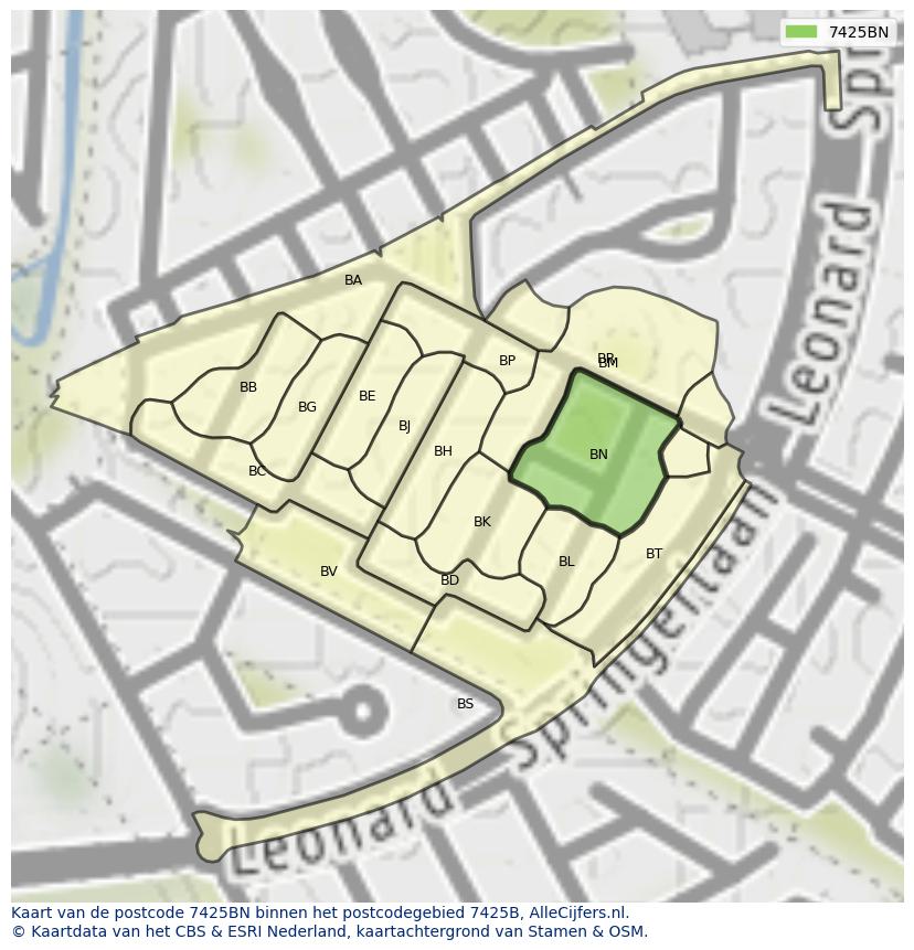 Afbeelding van het postcodegebied 7425 BN op de kaart.