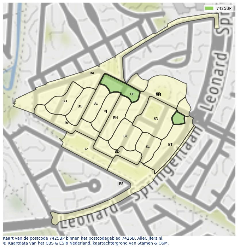 Afbeelding van het postcodegebied 7425 BP op de kaart.