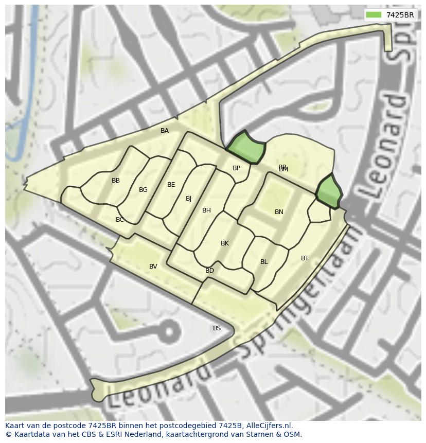 Afbeelding van het postcodegebied 7425 BR op de kaart.