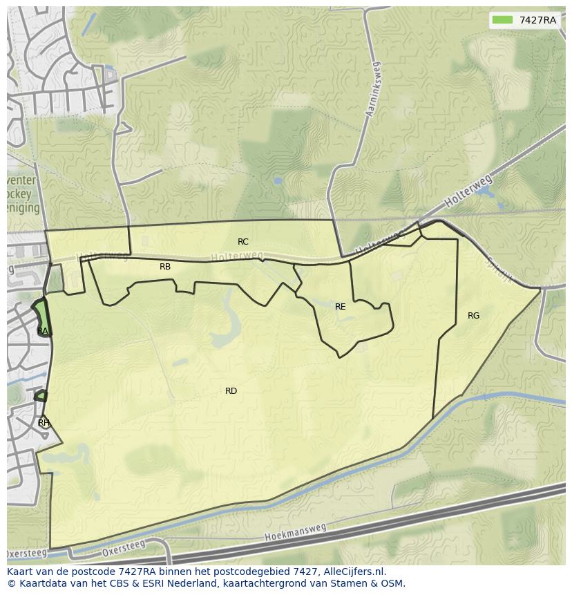 Afbeelding van het postcodegebied 7427 RA op de kaart.