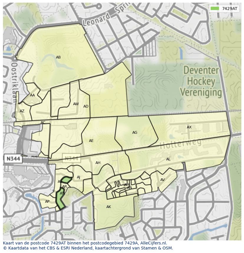 Afbeelding van het postcodegebied 7429 AT op de kaart.