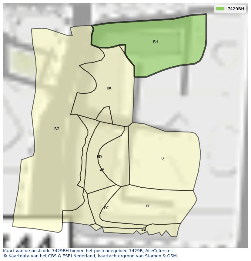 Afbeelding van het postcodegebied 7429 BH op de kaart.