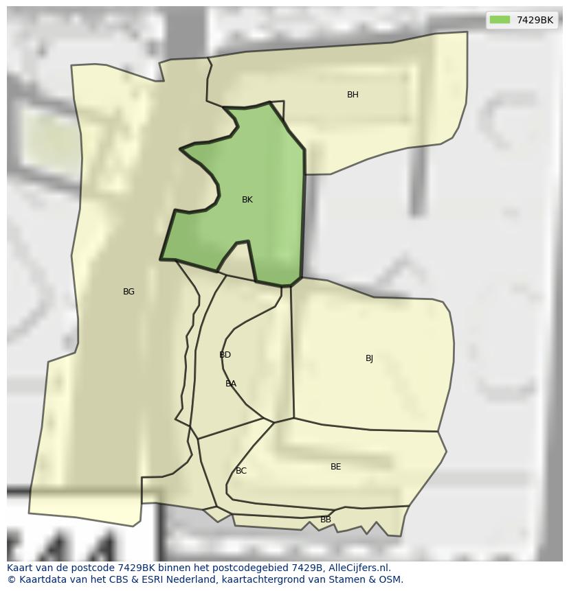 Afbeelding van het postcodegebied 7429 BK op de kaart.