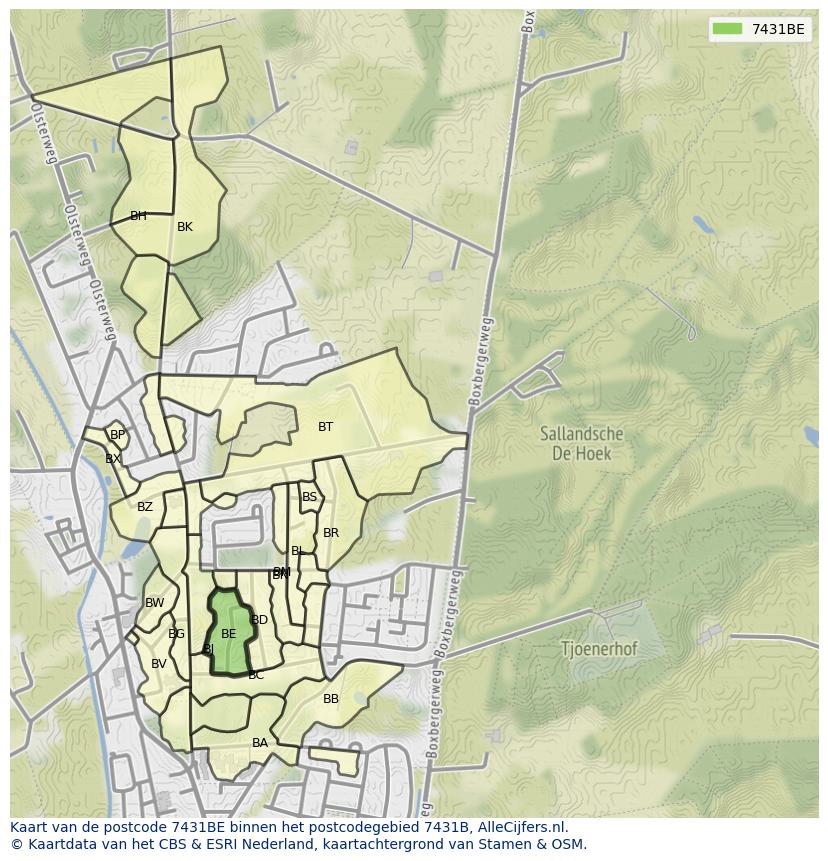 Afbeelding van het postcodegebied 7431 BE op de kaart.