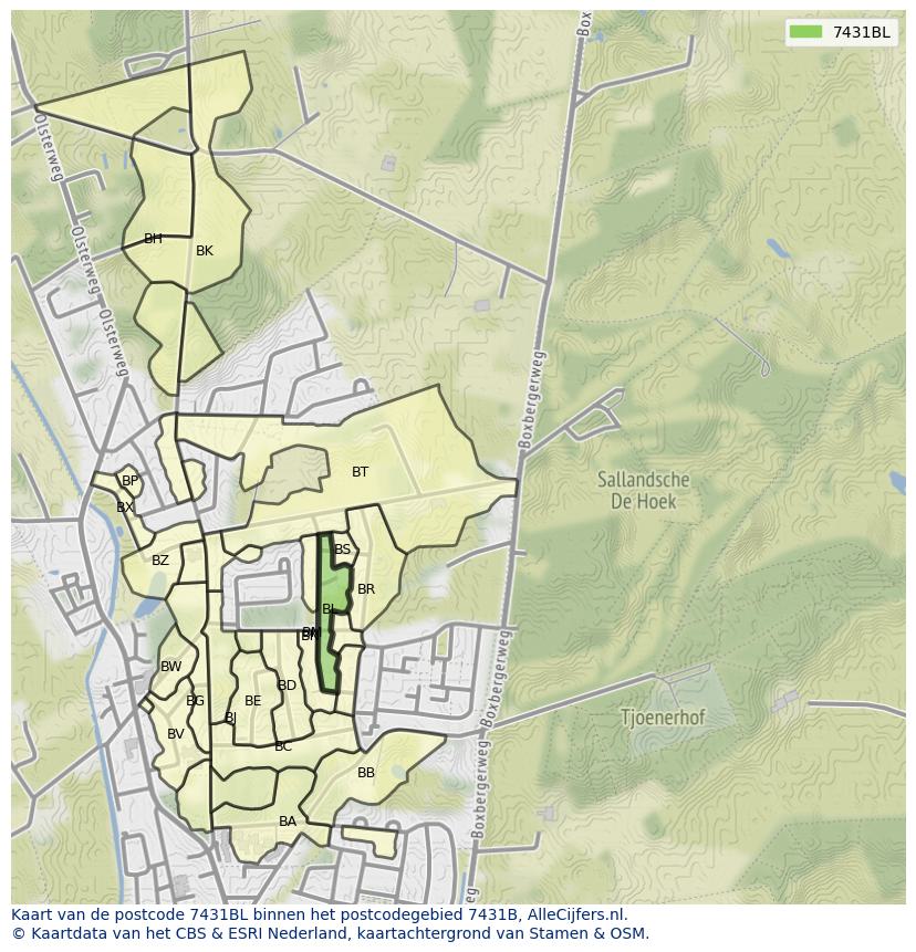 Afbeelding van het postcodegebied 7431 BL op de kaart.