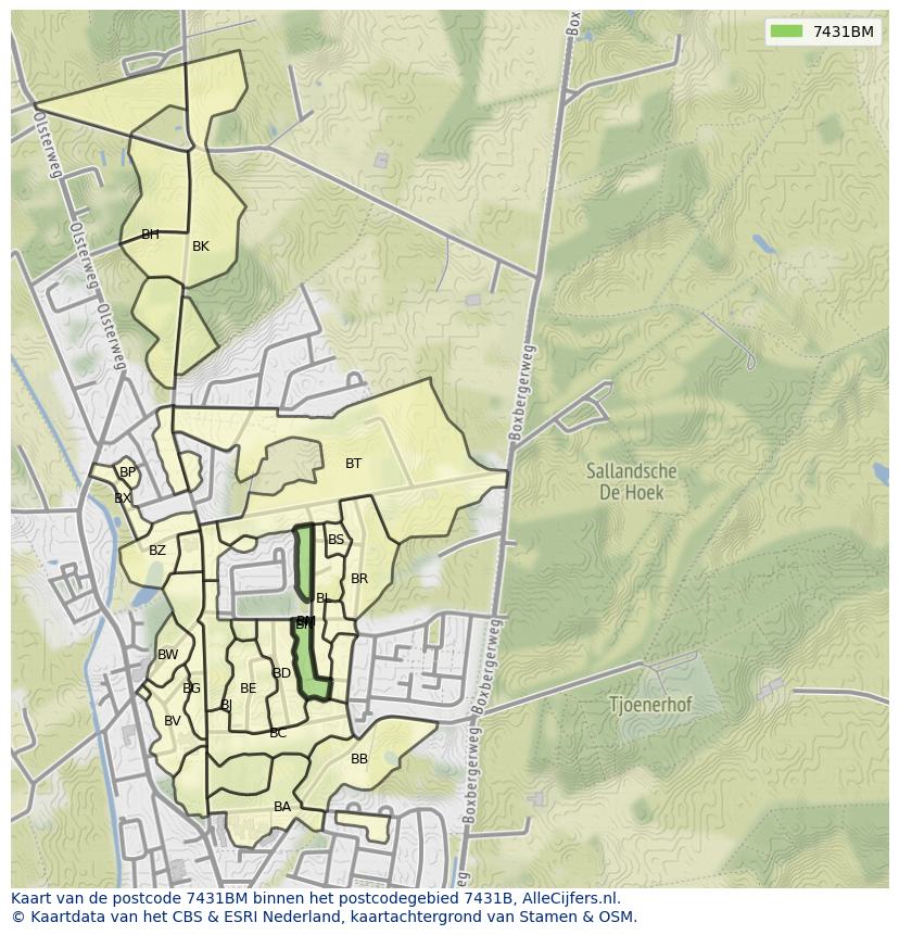 Afbeelding van het postcodegebied 7431 BM op de kaart.
