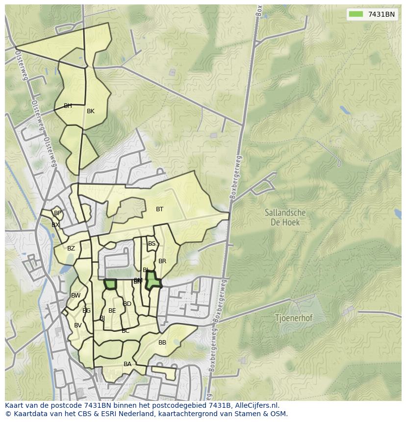 Afbeelding van het postcodegebied 7431 BN op de kaart.