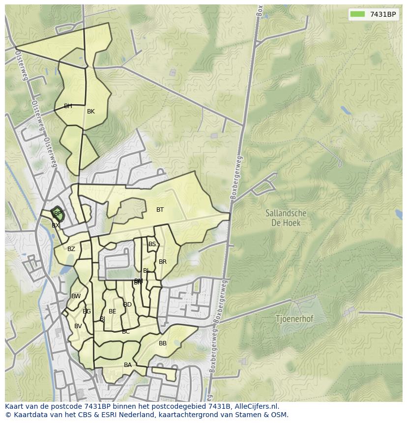 Afbeelding van het postcodegebied 7431 BP op de kaart.