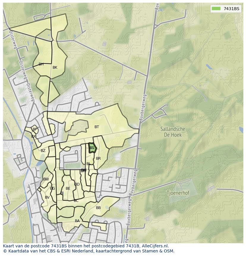 Afbeelding van het postcodegebied 7431 BS op de kaart.