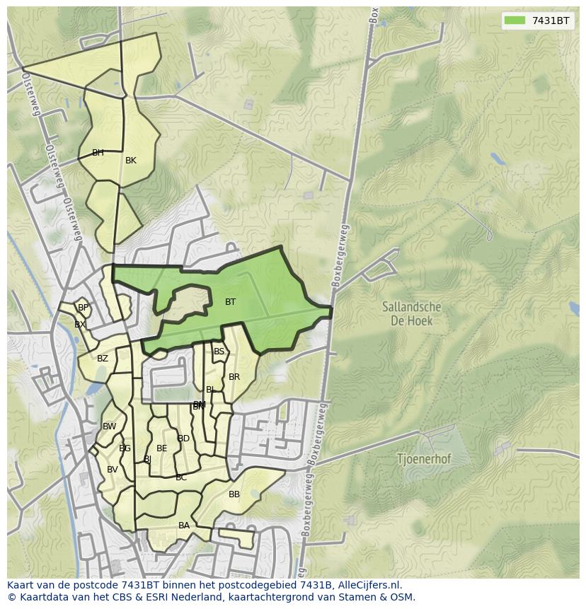 Afbeelding van het postcodegebied 7431 BT op de kaart.