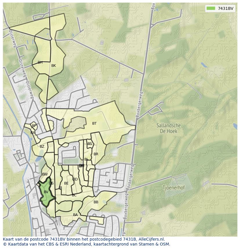 Afbeelding van het postcodegebied 7431 BV op de kaart.