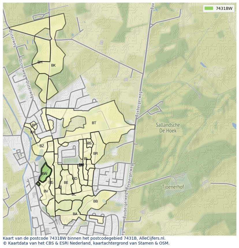 Afbeelding van het postcodegebied 7431 BW op de kaart.