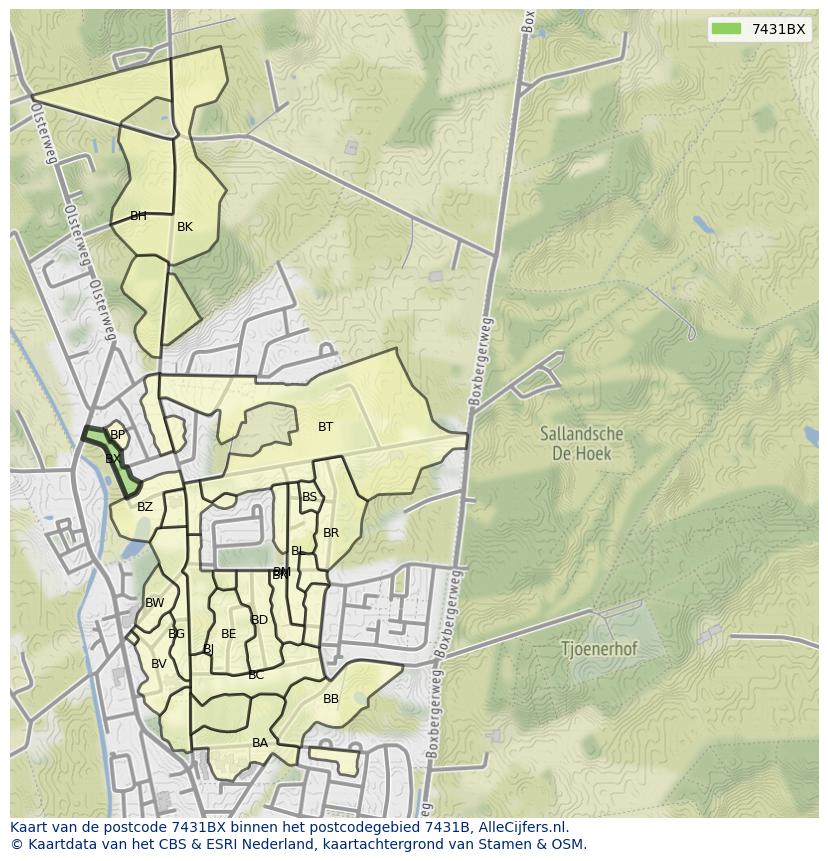 Afbeelding van het postcodegebied 7431 BX op de kaart.