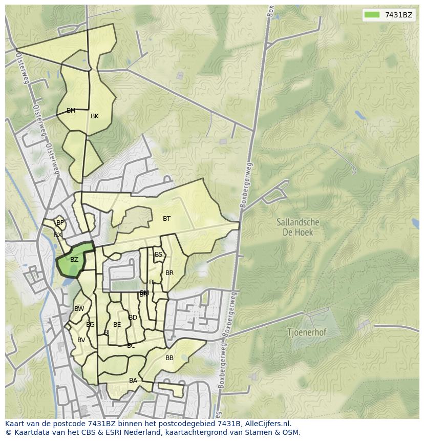 Afbeelding van het postcodegebied 7431 BZ op de kaart.