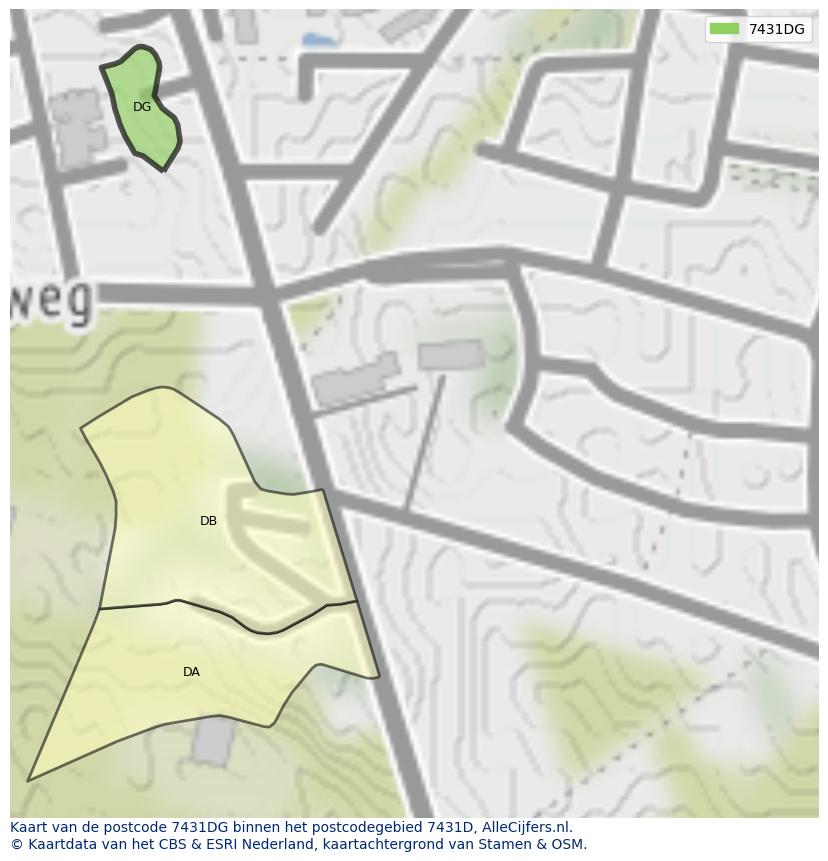 Afbeelding van het postcodegebied 7431 DG op de kaart.