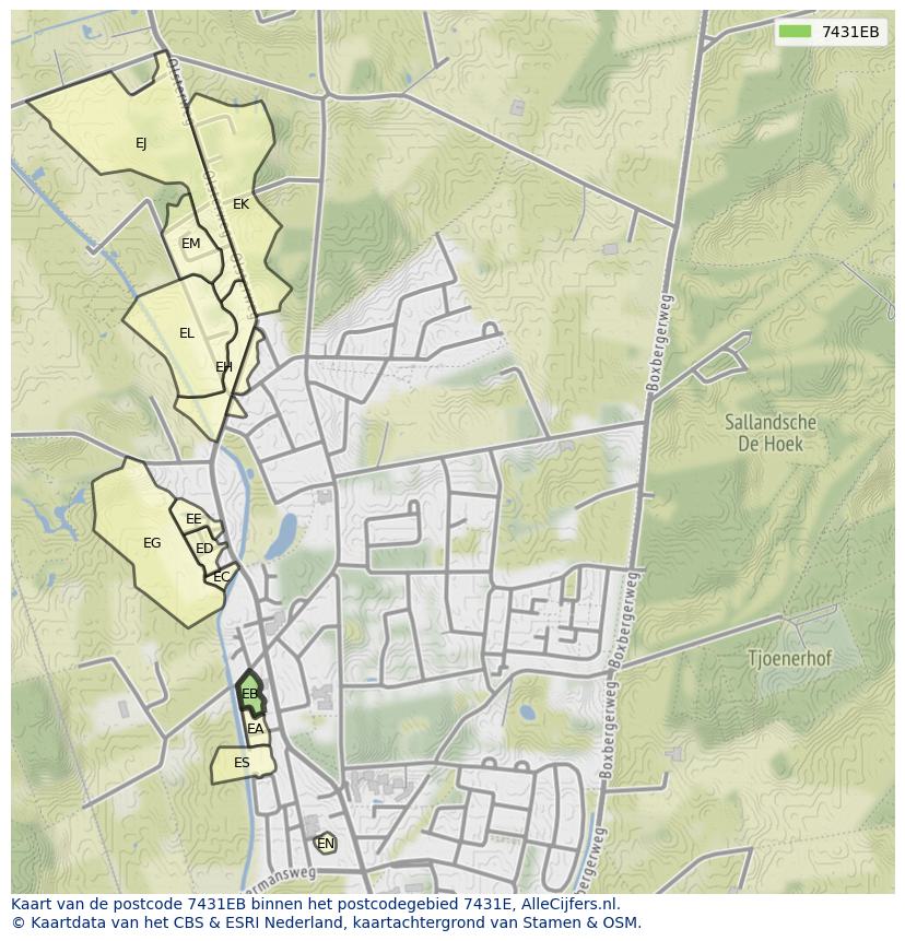 Afbeelding van het postcodegebied 7431 EB op de kaart.