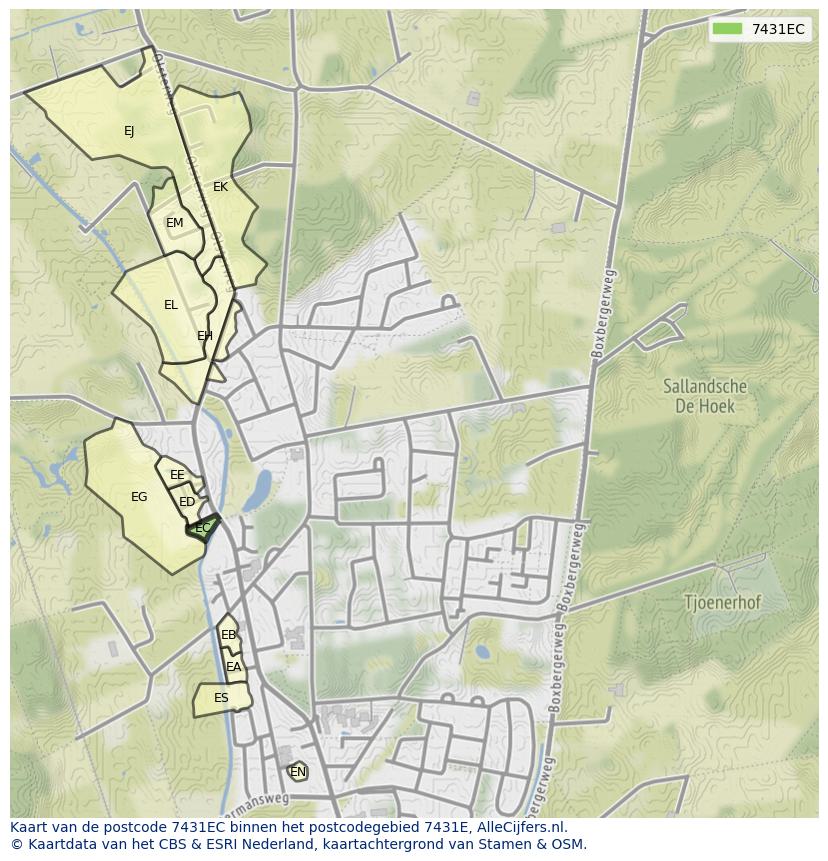Afbeelding van het postcodegebied 7431 EC op de kaart.