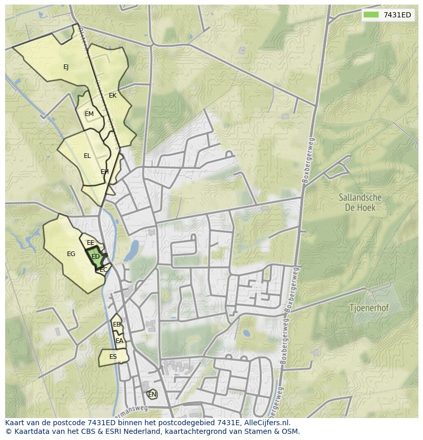 Afbeelding van het postcodegebied 7431 ED op de kaart.
