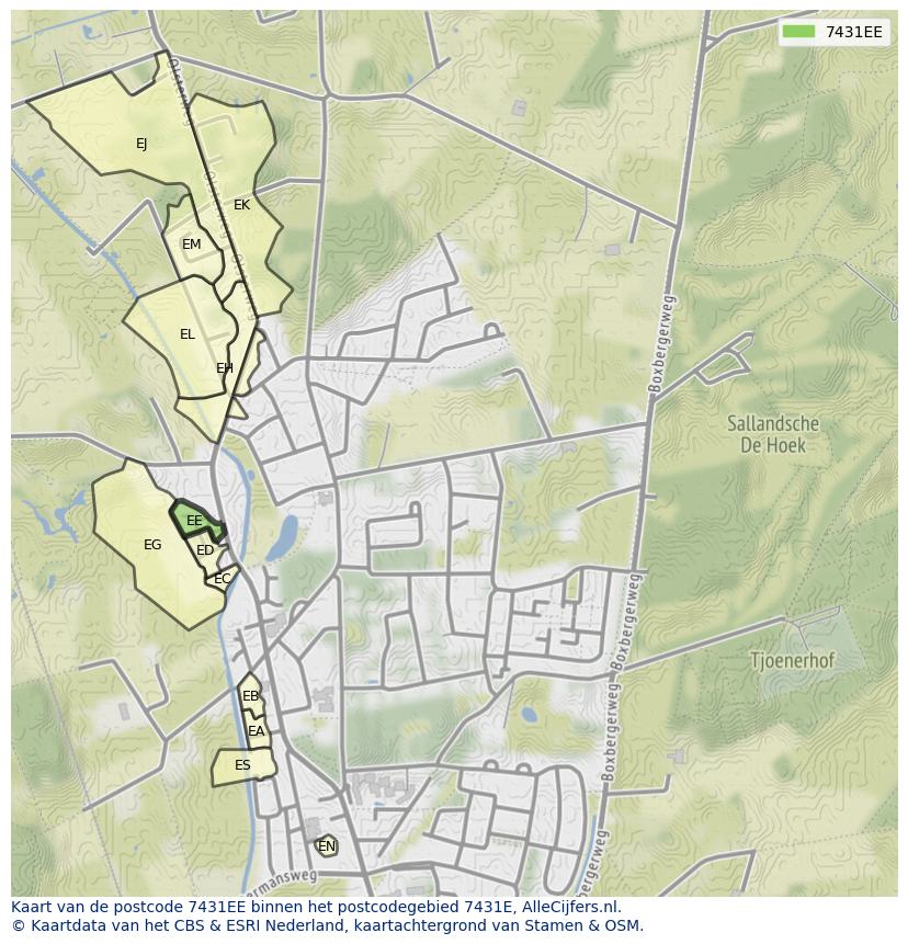 Afbeelding van het postcodegebied 7431 EE op de kaart.