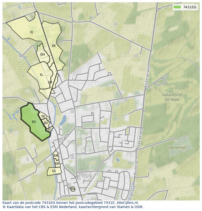 Afbeelding van het postcodegebied 7431 EG op de kaart.