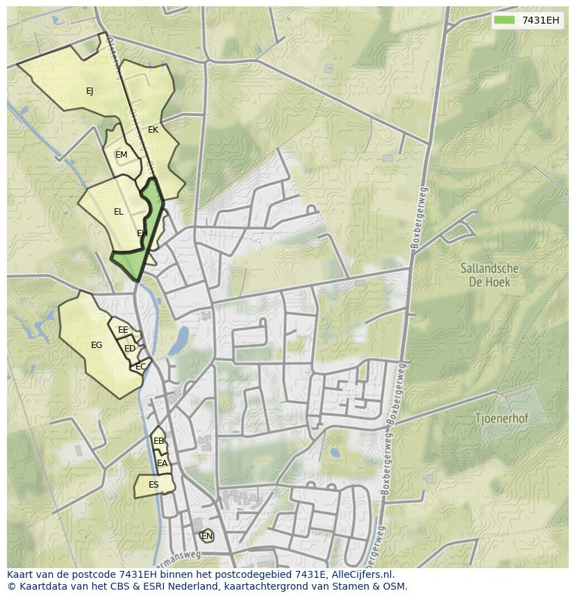 Afbeelding van het postcodegebied 7431 EH op de kaart.