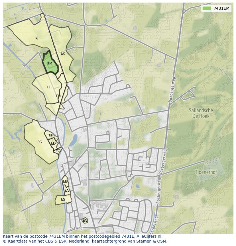 Afbeelding van het postcodegebied 7431 EM op de kaart.